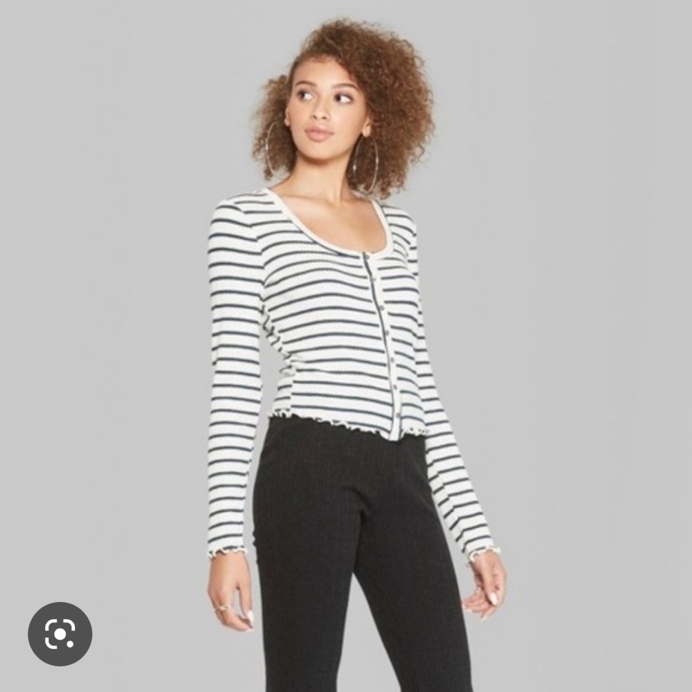 Brand New with Tags Striped Lettuce Edge Long Sleeve Top